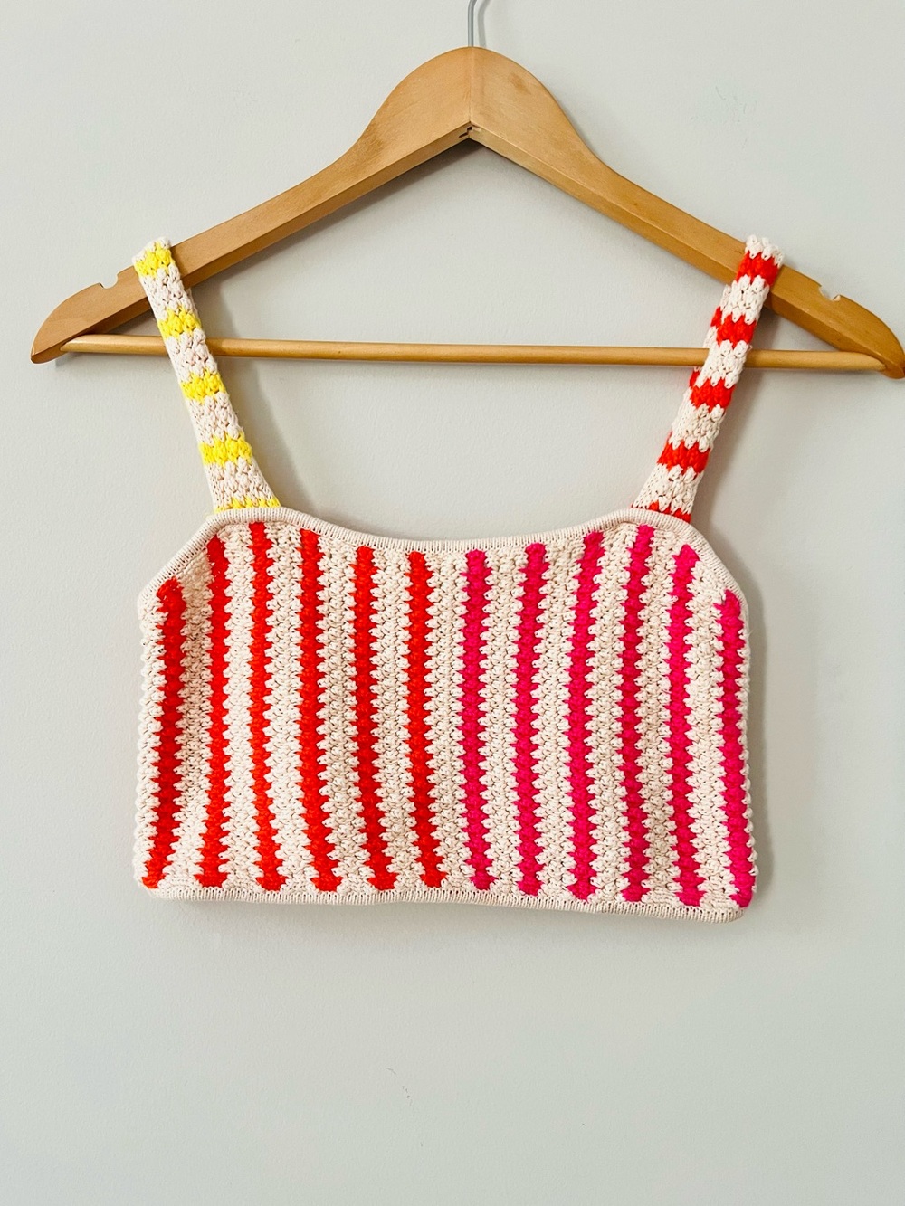 Future Collective Alani Noelle Crochet Crop Top in Cream, Red & Pink Size XS
